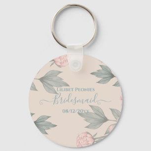 Peach Peonies Sage Blommigt Budget Bröllop Nyckelring