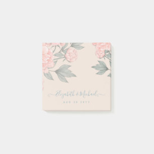 Peach Peonies Sage Blommigt Budget Bröllop Post-it Block
