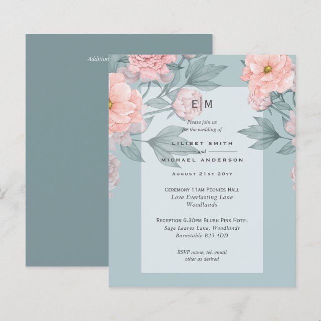  Peach PEONIES Sage Wedding Investigation Receptio (Fram/baksida)