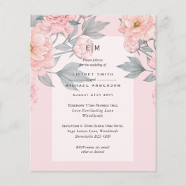  Peach PEONIES Sage Wedding Investigation Receptio Flygblad