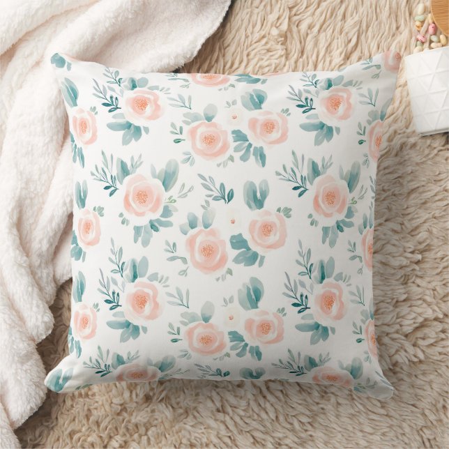 Peach Peonies Vår Blommigt Kudde (Filt)
