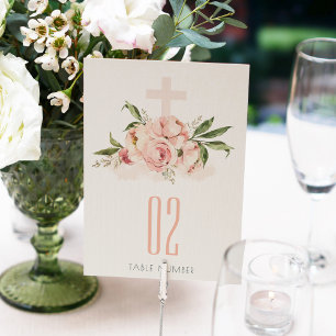 Peach Peony Blommigt Kor Bunch Baptism Välkommen Bordsnummer