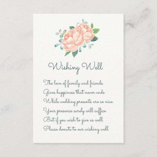 Peach Peony Bröllop Wishing WWishing Cards Tilläggskort (Framsida)