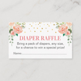 Peach Peony Diaper Raffle Biljett Girl Baby Shower Tilläggskort