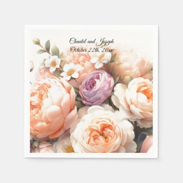Peach Peony och Ro Bröllop Pappra Napkins Pappersservett (Framsidan)