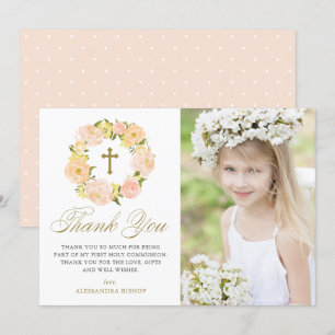Peach Peony WAN First Heliga Communion Photo Tack Kort