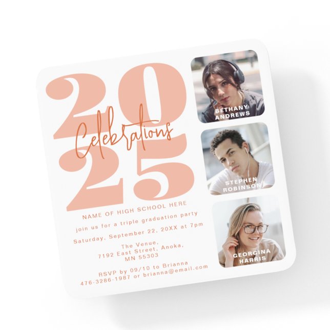 Peach Photo Triple Studenten-inbjudan Inbjudningar (Skapare uppladdad)