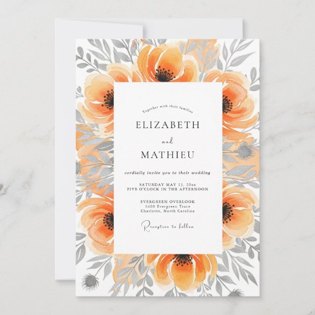 Peach Picturesque Botanical Wedding Inbjudningar (Framsida)