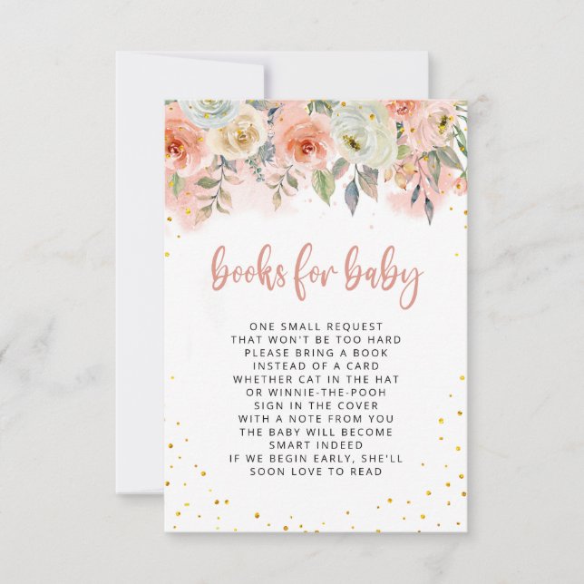 Peach Pink Floral med Guld Glitter Books for Baby  Inbjudningar (Framsida)