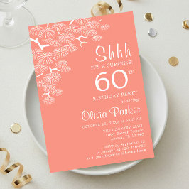 Peach Pink Pine Branch Surprise 60th Birthday Inbjudningar