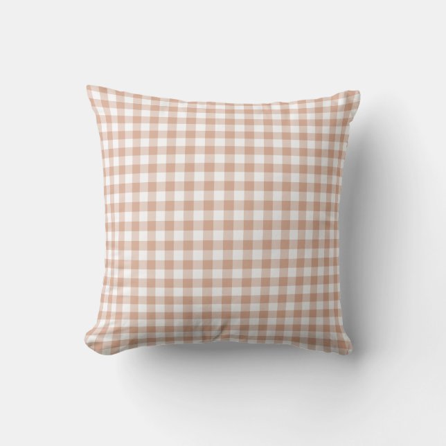 Peach Plaid Gingham Retro Color Kudde (Framsida)