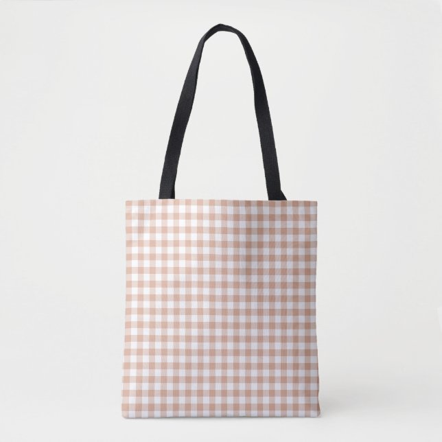 Peach Plaid Gingham Retro Color Tygkasse (Framsida)