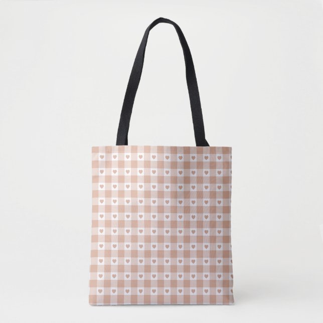 Peach Plaid Heart Gingham Retro Color Tygkasse (Framsida)