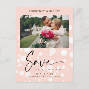 Peach Polka Dot Anpassningsbar Photo Couple Bröllo Vykort