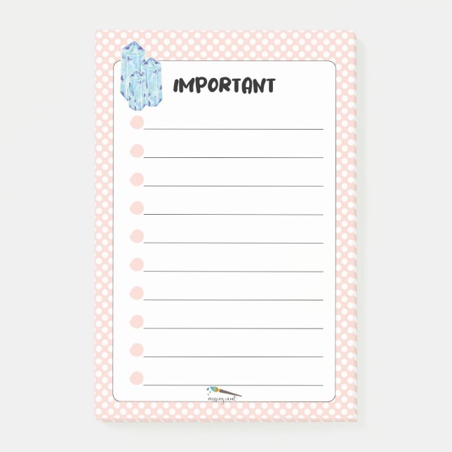 Peach Polka Dot Blue Diamond IMPORTANT Post-it Block (Framsida)