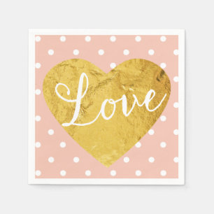 Peach Polka dots Fake Guld Kärlek Heart Cute Girly Pappersservett
