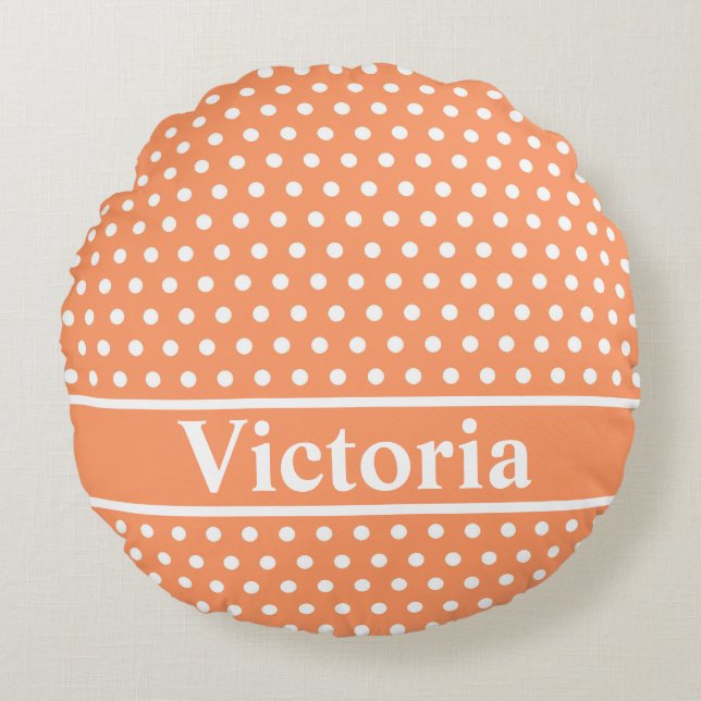 Peach Polka dots Rund Kudde (Framsidan)