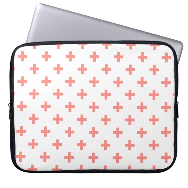 Peach polka kor på vita laptop fodral (Framsidan)