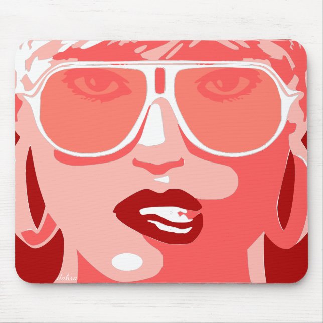 Peach Pop Art Söt Woman Sunglasses Red Läppar Musmatta (Framsidan)