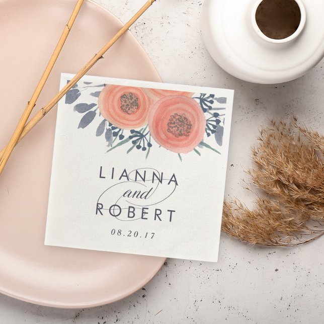Peach Poppies Bröllop Pappersservett (Skapare uppladdad)