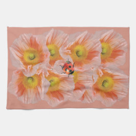 Peach Poppies & Ladybug Kitchen Towel Kökshandduk
