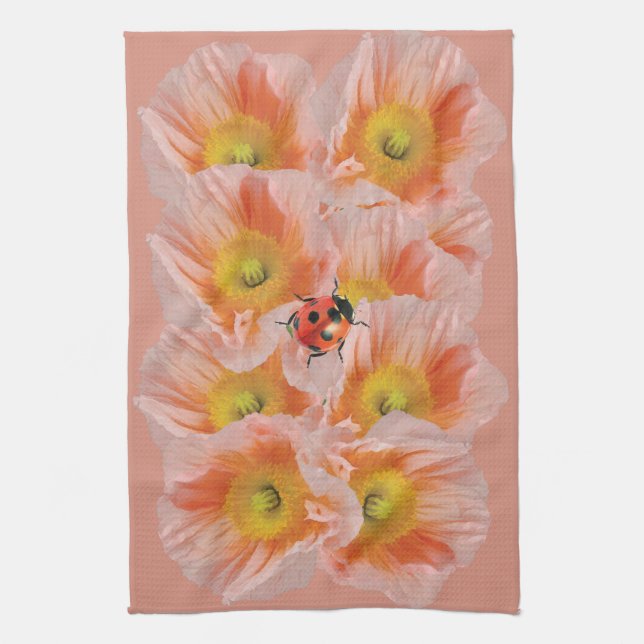 Peach Poppies & Ladybug Kitchen Towel Kökshandduk (Vertikal)