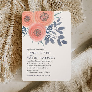 Peach Poppies Modern Blommigt Bröllop Inbjudningar