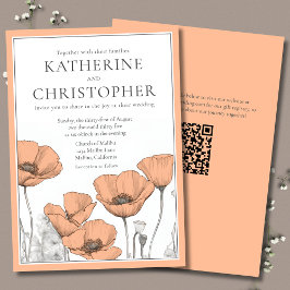 Peach Poppies Modern Elegant Blommigt Bröllop Inbjudningar