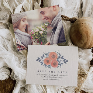 Peach-poppies Spara datumkort med Photo Backer Datumet