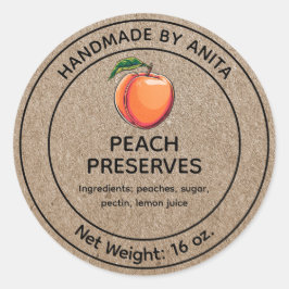 Peach Preserve Jelly Sylt Burk etikett Kraft Stil