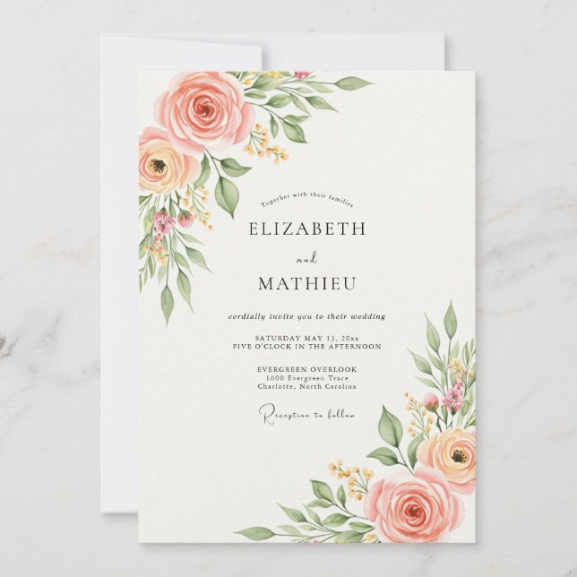 Peach Pristine Spring Wedding Inbjudningar (Framsida)