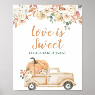 Peach Pumpkin Rustic Lastbil Kärlek är Sweet Sign Poster