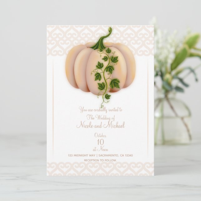 Peach  Pumpkin Storybook Fall Wedding Inbjudningar (Stående Fram)