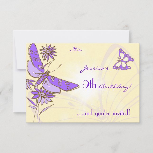 Peach Purple Butterfly Invitation Card Inbjudningar (Framsida)
