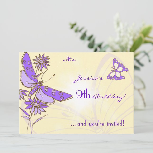 Peach Purple Butterfly Invitation Card Inbjudningar (Stående Fram)
