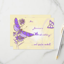 Peach Purple Butterfly Invitation Card OSA Kort