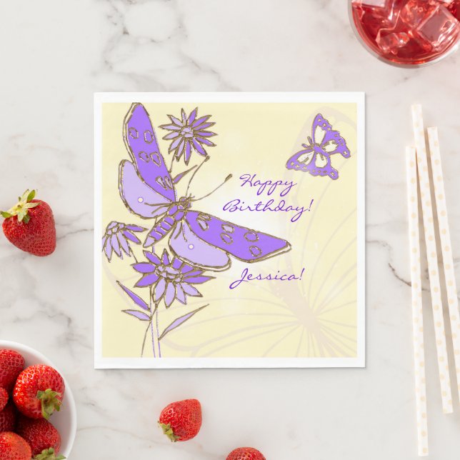 Peach Purple Butterfly Throw Pillow Pappersservett (Insitu)