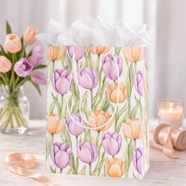Peach Purple Tulip Pattern Elegant Spring Floral (Skapare uppladdad)