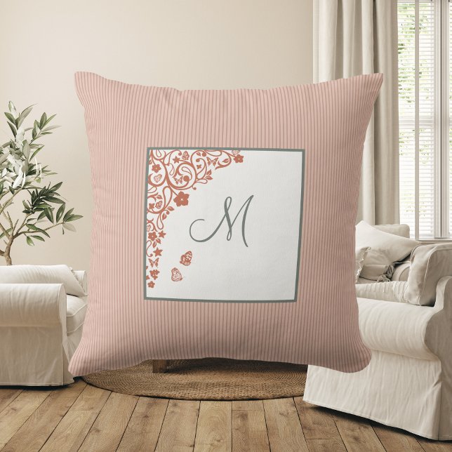 Peach Rand Terracotta Butterfly-skript Monogram Kudde (Skapare uppladdad)