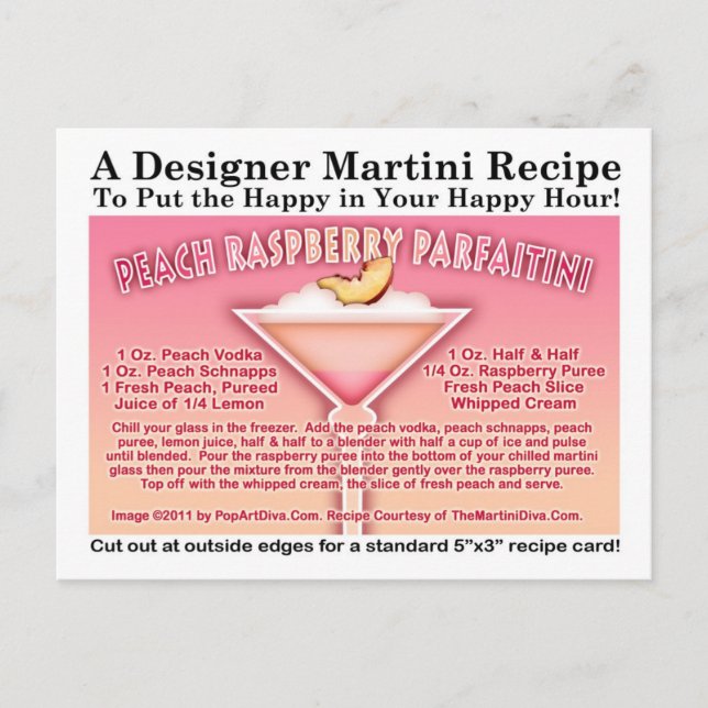 Peach Raspberry Parfait Martini Recept Postkort Vykort (Framsida)
