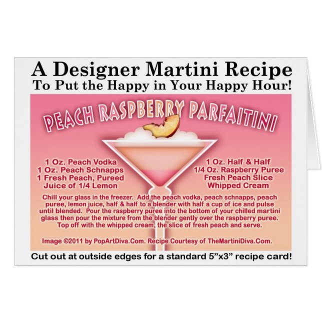 Peach Raspberry Parfait Martini Recipe Card Hälsningskort (Framsidan Horizontal)