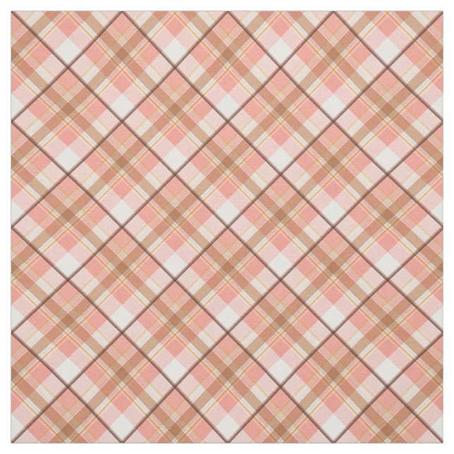Peach Red Coral White Brown Plaid Mönster Tyg (Provkarta)