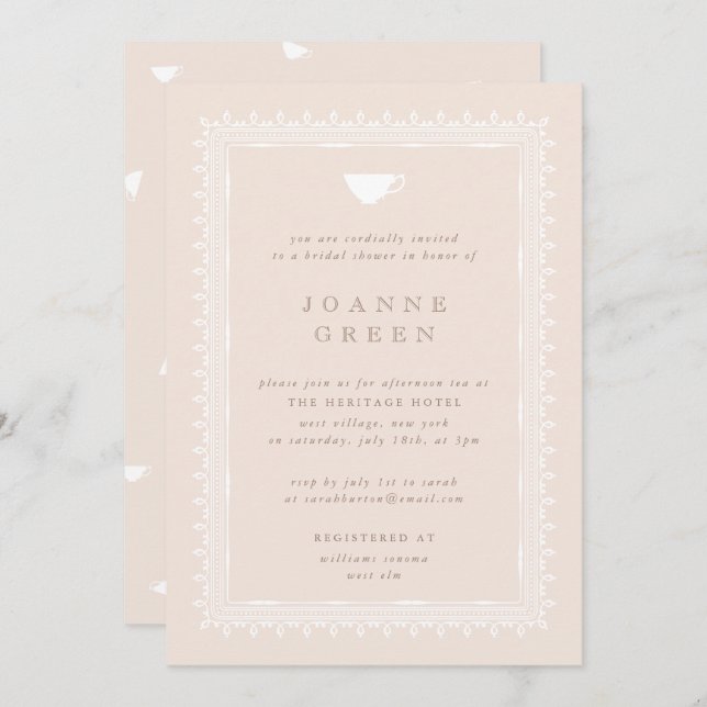 Peach ReEmergency Aeftermiddag Tea Möhippa/Möhippa Inbjudningar (Fram/baksida)