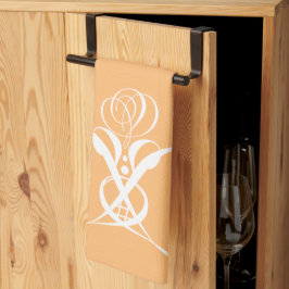 Peach Retro White Flourish Ro Kökshandduk