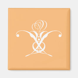 Peach Retro White Flourish Ro Magnet