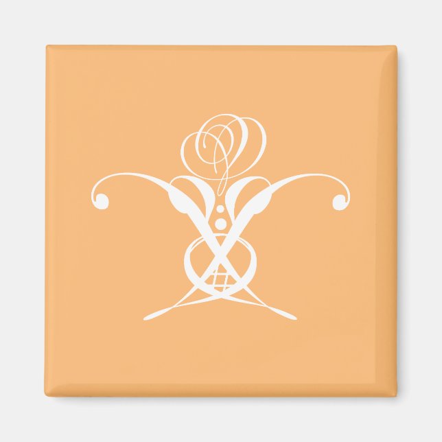 Peach Retro White Flourish Ro Magnet (Framsidan)