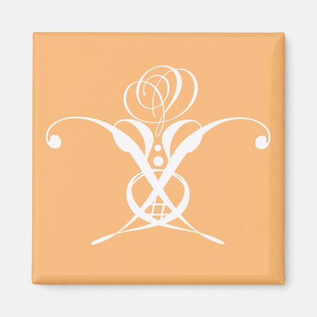 Peach Retro White Flourish Ro Magnet (Framsidan)