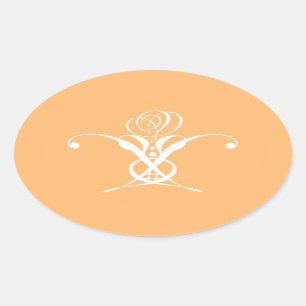 Peach Retro White Flourish Ro Ovalt Klistermärke