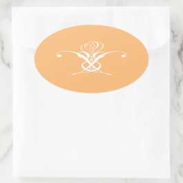 Peach Retro White Flourish Ro Ovalt Klistermärke