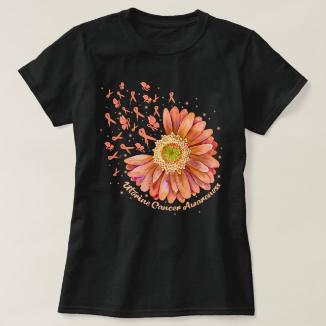 Peach Ribbon Hummingbird Solros Uterine Cancer  T Shirt (Design framsida)